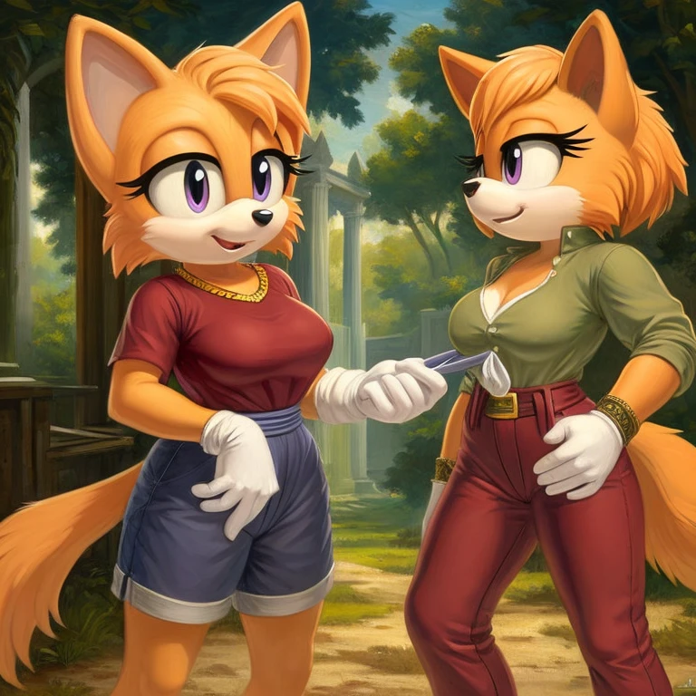 19th century painting, ((mobian)) cat girl mobian, female mobian, purple eyes, (light orange fur:1.2), light orange hair, shirt, pants, herculean, aggressive, breasts, outline, Intricate Details, Masterpiece, Best Quality, High Quality, Studio Quality, Best Detail, Perfect Detail, Refine Detail.