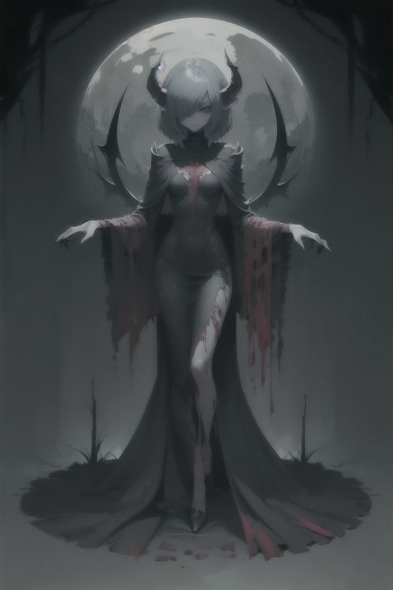 Overgrown hell life, demon lord Gardevoir, cracked skin, grey skin, black veins, black blood, red eyes,