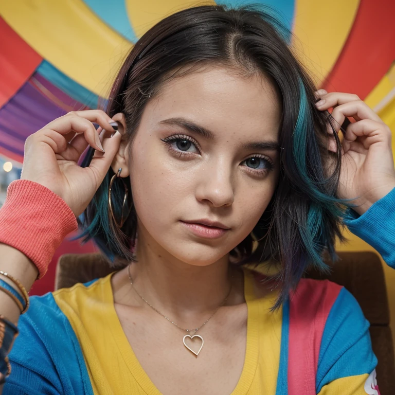Emma: Emma is my younger sister to Chris and best friend to Annie. she is a very very outgoing girl, doesn&#39;t stop talking and is very hyperactive. She is very pessimistic sometimes.
Emma tem 1,66, branca, cabelo tingido de loira com mechas nas pontas, sendo azul e vermelho. anda sempre com as unhas pintadas de cores diferentes, colorful clothes and colorful bracelets too. It&#39;s like a walking rainbow. ela gosta de jogar video game e faz live. your dream is to be a famous streamer. She&#39;s the one who kisses the most on the mouth in the group