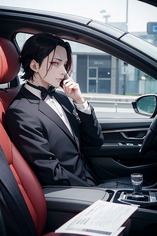 Mephistopheles knocking on the passenger window of a car、(Exterior shot from inside the car)