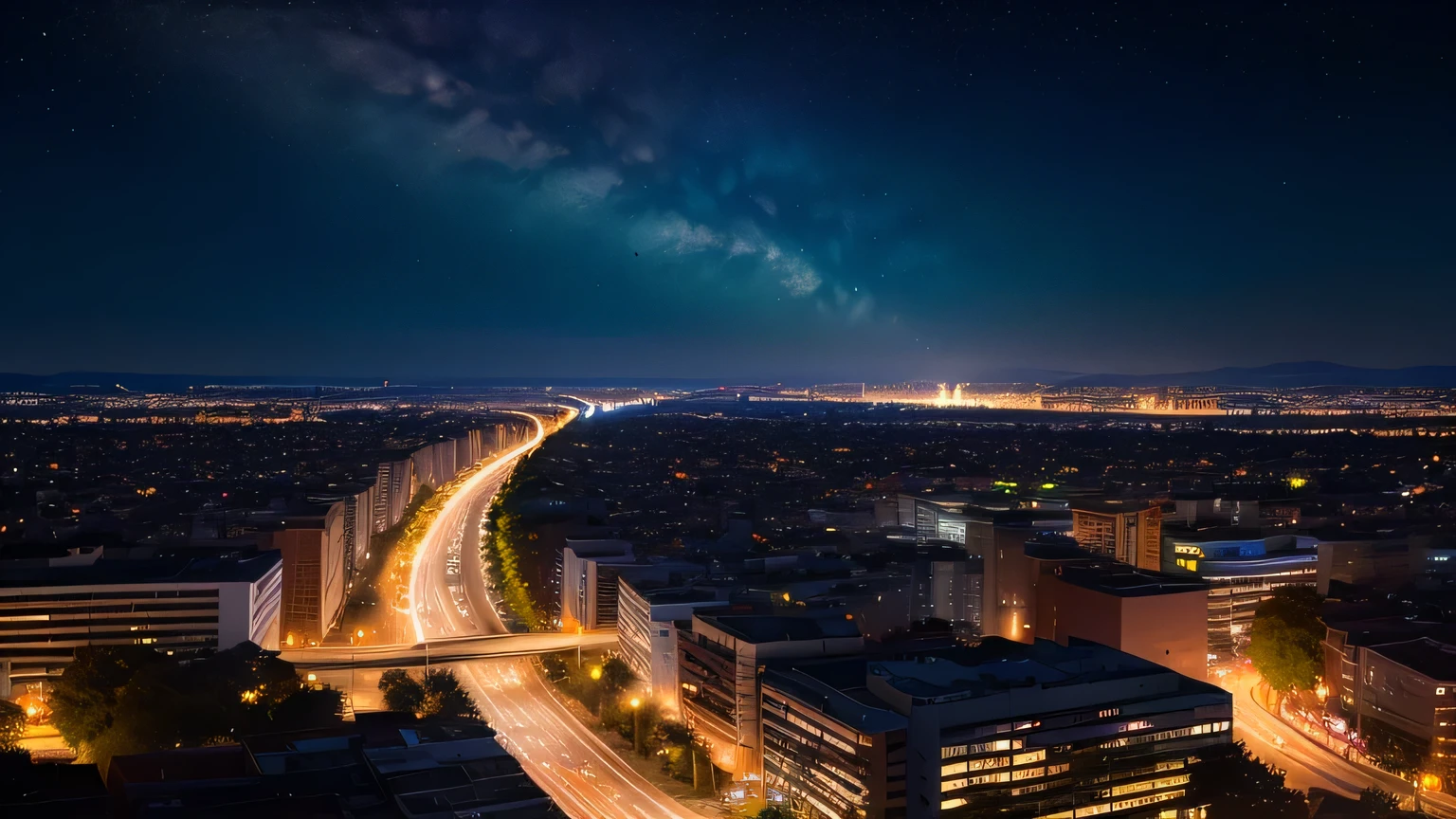 ((Mejor calidad)), ((obra maestra)), (detallado), paisaje urbano nocturno, centro de la ciudad