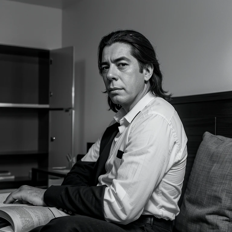 Generar una imagen en blanco y negro de fondo tenga la cara de MARIO VARGAS LLOSA