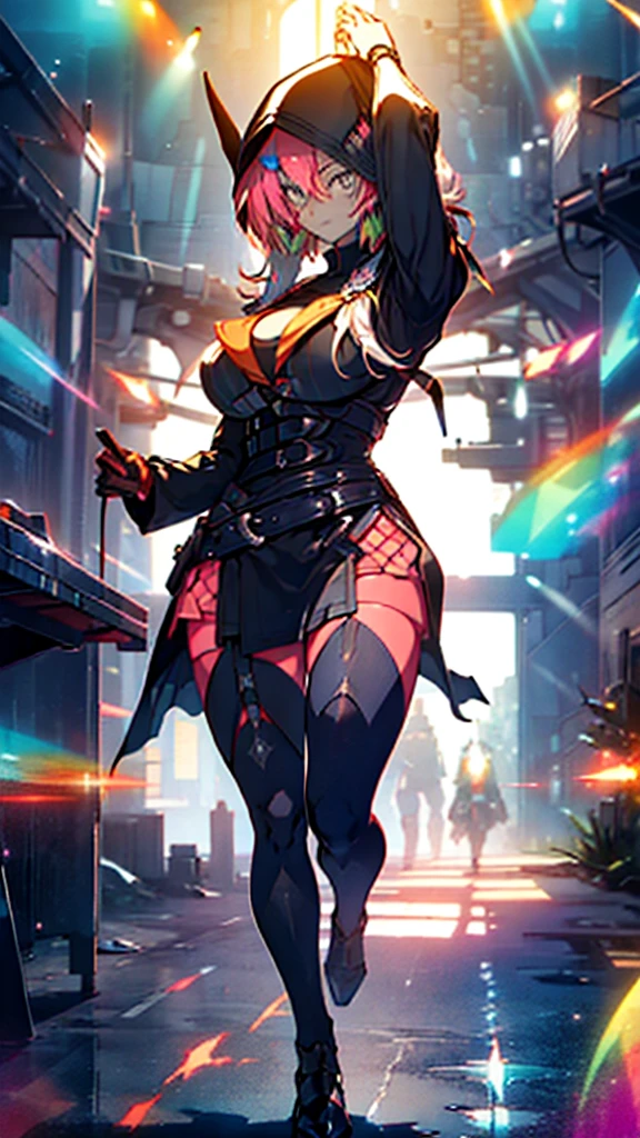 highest quality,((highest quality)),((table top)),((perfect face)),be familiar with５two fingered hand,1 girl,(background blur), ((holographic)),1 girl,milky way, (stripes of light), impressive visuals, (dynamic streak, path of light:1.2), bright colors,Diabellstar,full body,A dynamic pose