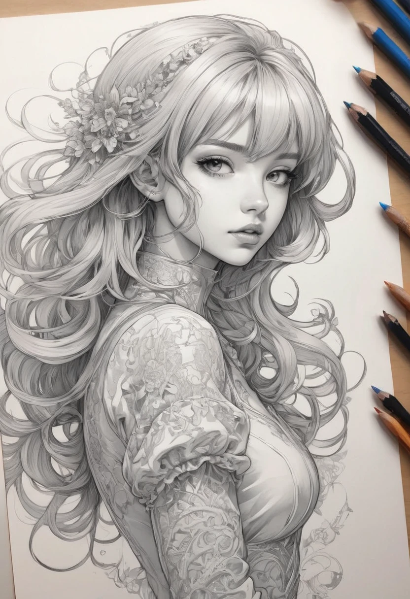 Anime line art, by lois van baarle, best quality, masterpiece, very aesthetic, perfect composition, intricate details, ultra-detailed