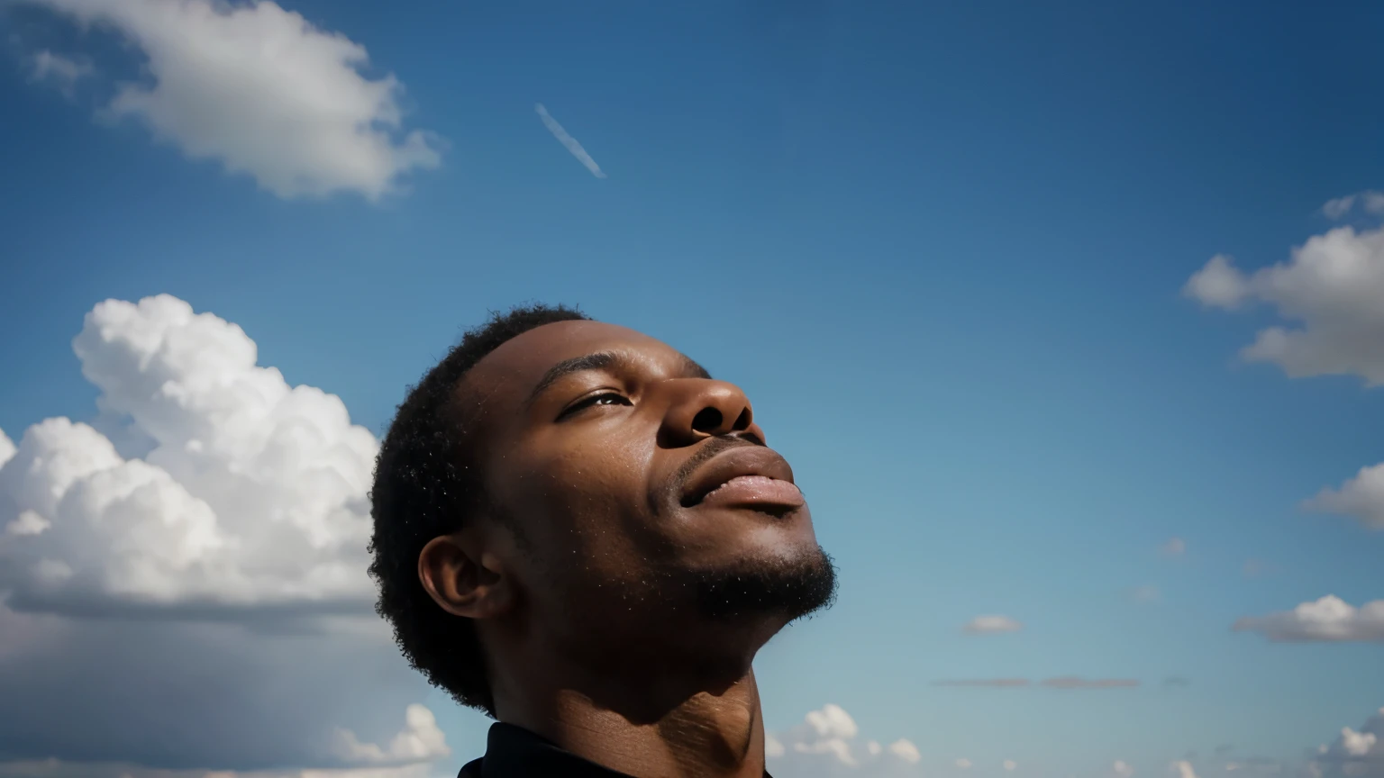 A black man looking at the sky 
