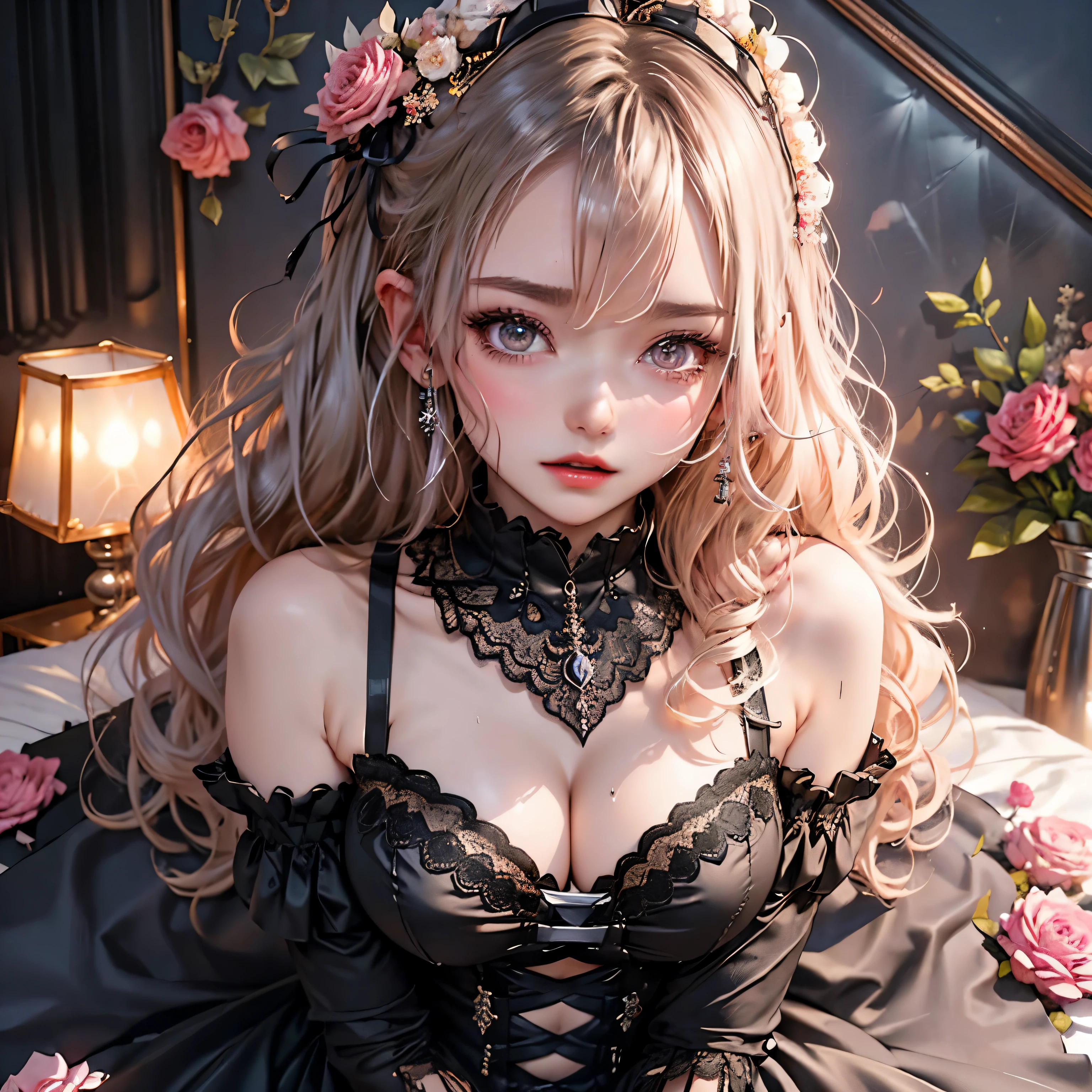 Sexy、Gothic ****ta、garter belt、knee high socks、beautiful woman、beautiful shape、boredom、adultery、Hard dark gothic Makeup、bell sleeve、wizard sleeve、Maid clothes、dark gothic、long dress、black dark eyeshadow、Lace pink、long hair、straight hair、blonde、dark gothic Makeup、happy look、24-years-old、Strong sexual pleasure、miserable、Your face is cute、open your mouth、Take out your tongue、A bed full of roses、Bed full of perfume、wrinkles between eyebrows、expression of agony、dark gothic Dresses、rub your chest with your right hand、Always touch your crotch with your left hand、My thighs are sweaty、Sweat appears in the chest、Thighs glistening with oil、masturbate、
