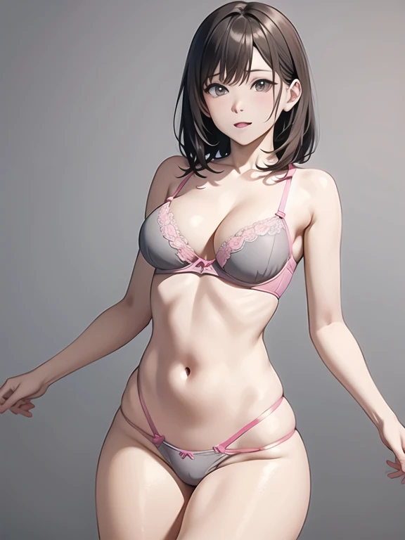 Colorful、(((Pink sexy lingerie)))、(((thighs)))、(((gray background)))、gutter belt、