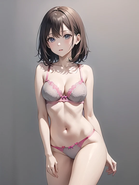 Colorful、(((Pink sexy lingerie)))、(((thighs)))、(((gray background)))、gutter belt、