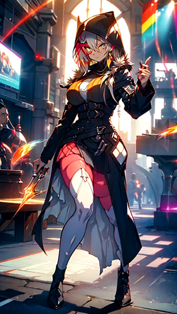 highest quality,((highest quality)),((table top)),((perfect face)),be familiar with５two fingered hand,1 girl,(background blur), ((holographic)),1 girl,milky way, (stripes of light), impressive visuals, (dynamic streak, path of light:1.2), bright colors,Diabellstar,full body,A dynamic pose