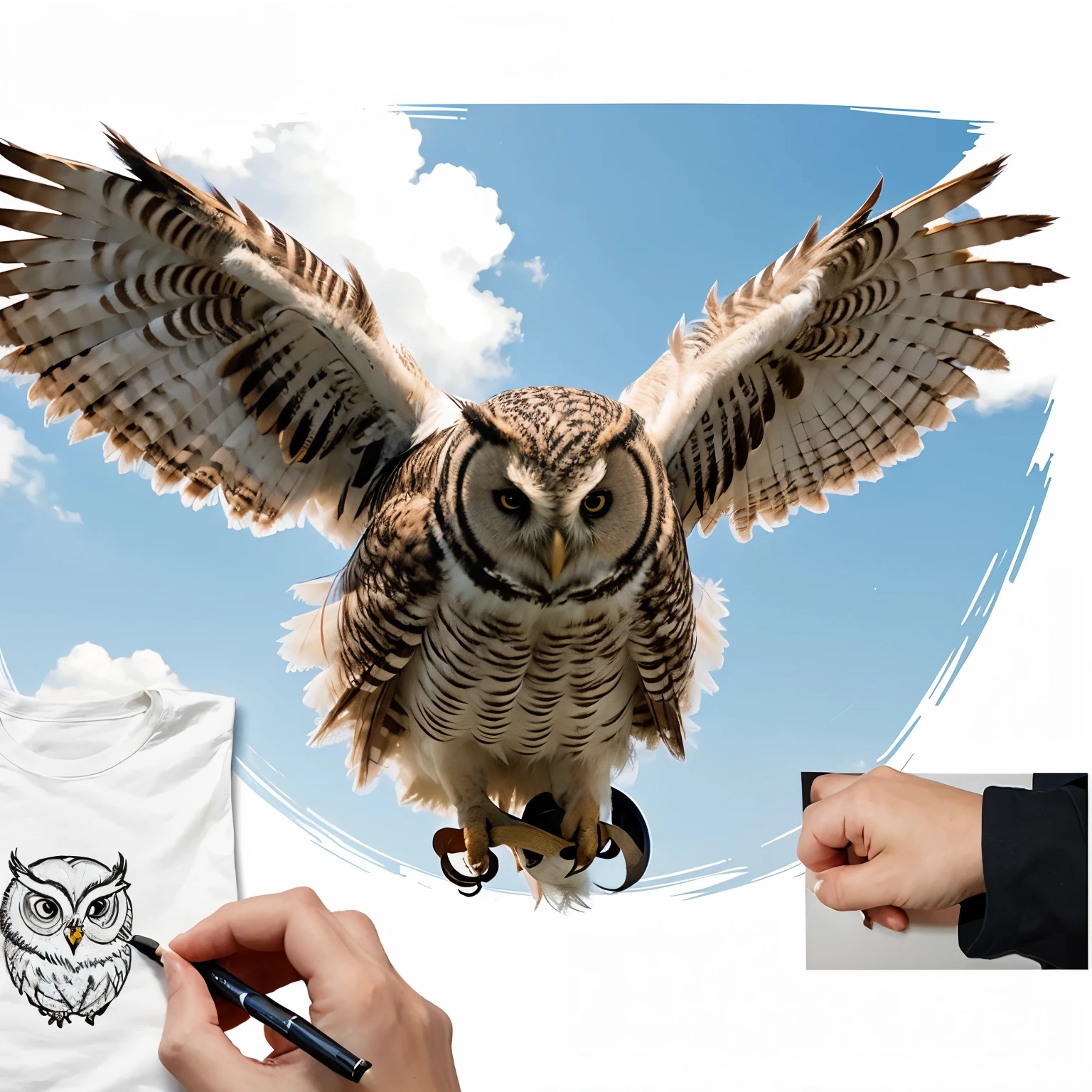 Generate a t-shirt design with a drawing of an owl flying from the nest