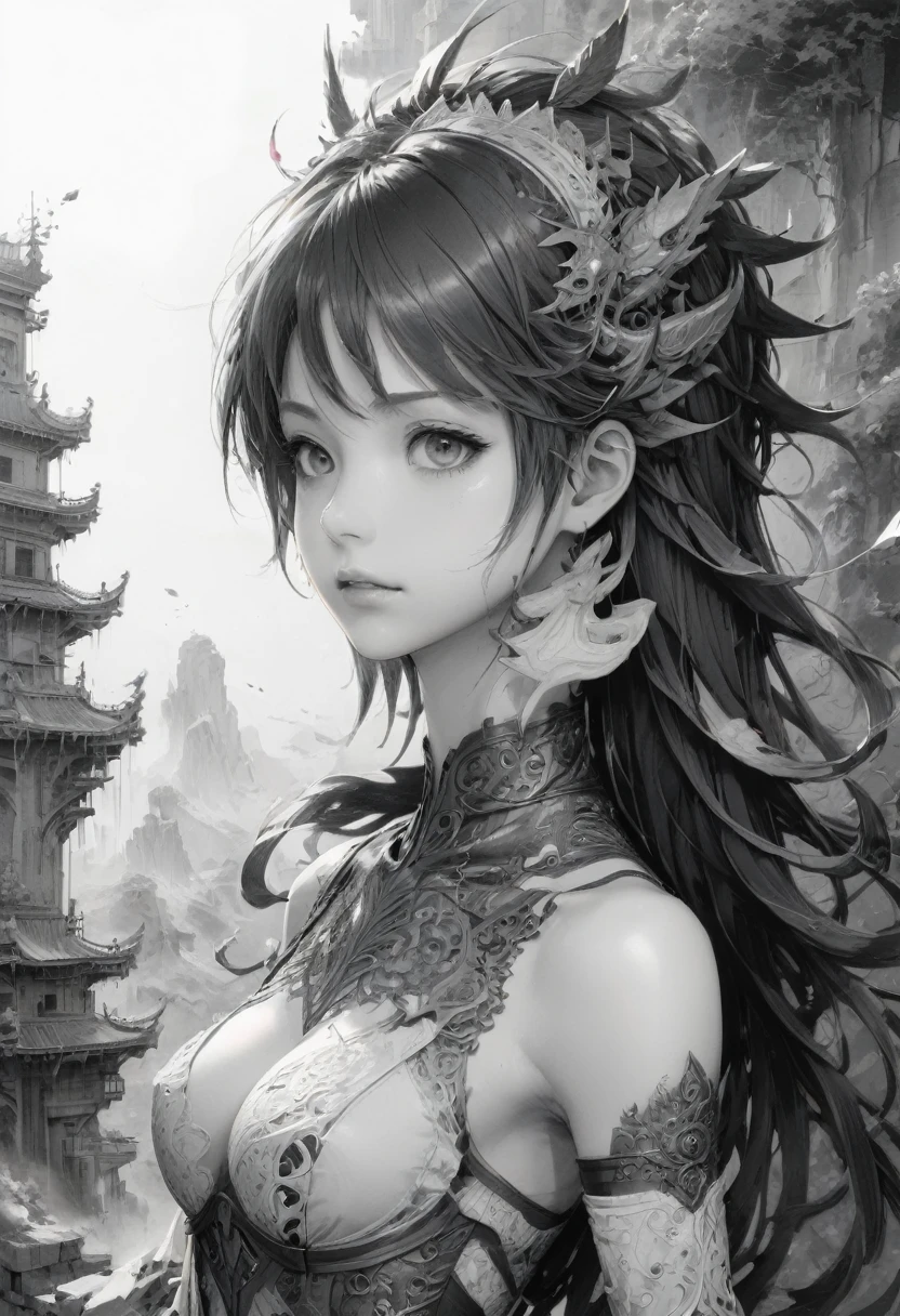 Anime line art, B&W, (masterpiece, best quality, perfect composition, very aesthetic, absurdres, ultra-detailed, intricate details, Professional, official art, Representative work:1.3), sketch by Emmanuel Shiu