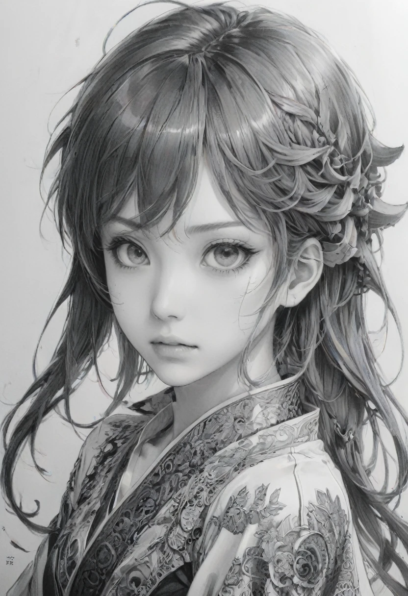 Anime line art, B&W, (masterpiece, best quality, perfect composition, very aesthetic, absurdres, ultra-detailed, intricate details, Professional, official art, Representative work:1.3), sketch by Lü_Ji