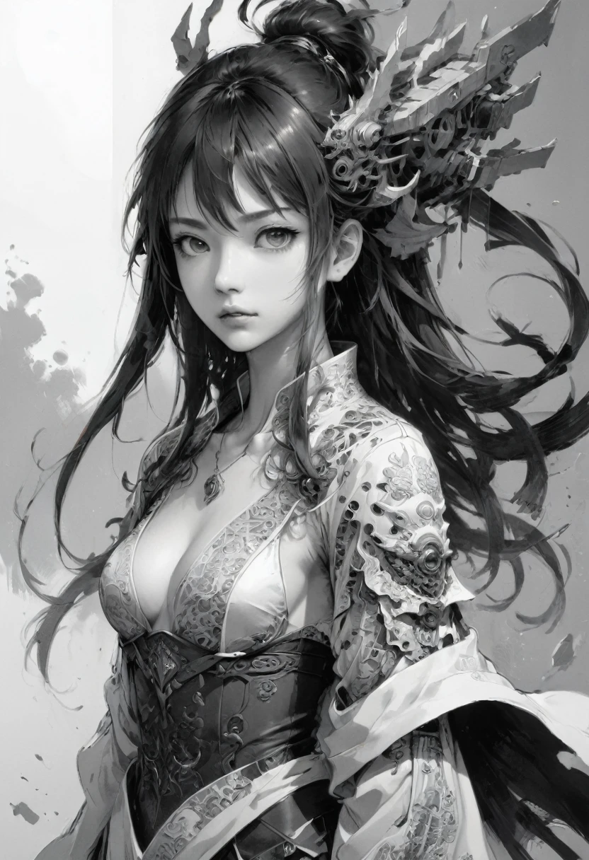 Anime line art, B&W, (masterpiece, best quality, perfect composition, very aesthetic, absurdres, ultra-detailed, intricate details, Professional, official art, Representative work:1.3), sketch by Emmanuel Shiu
