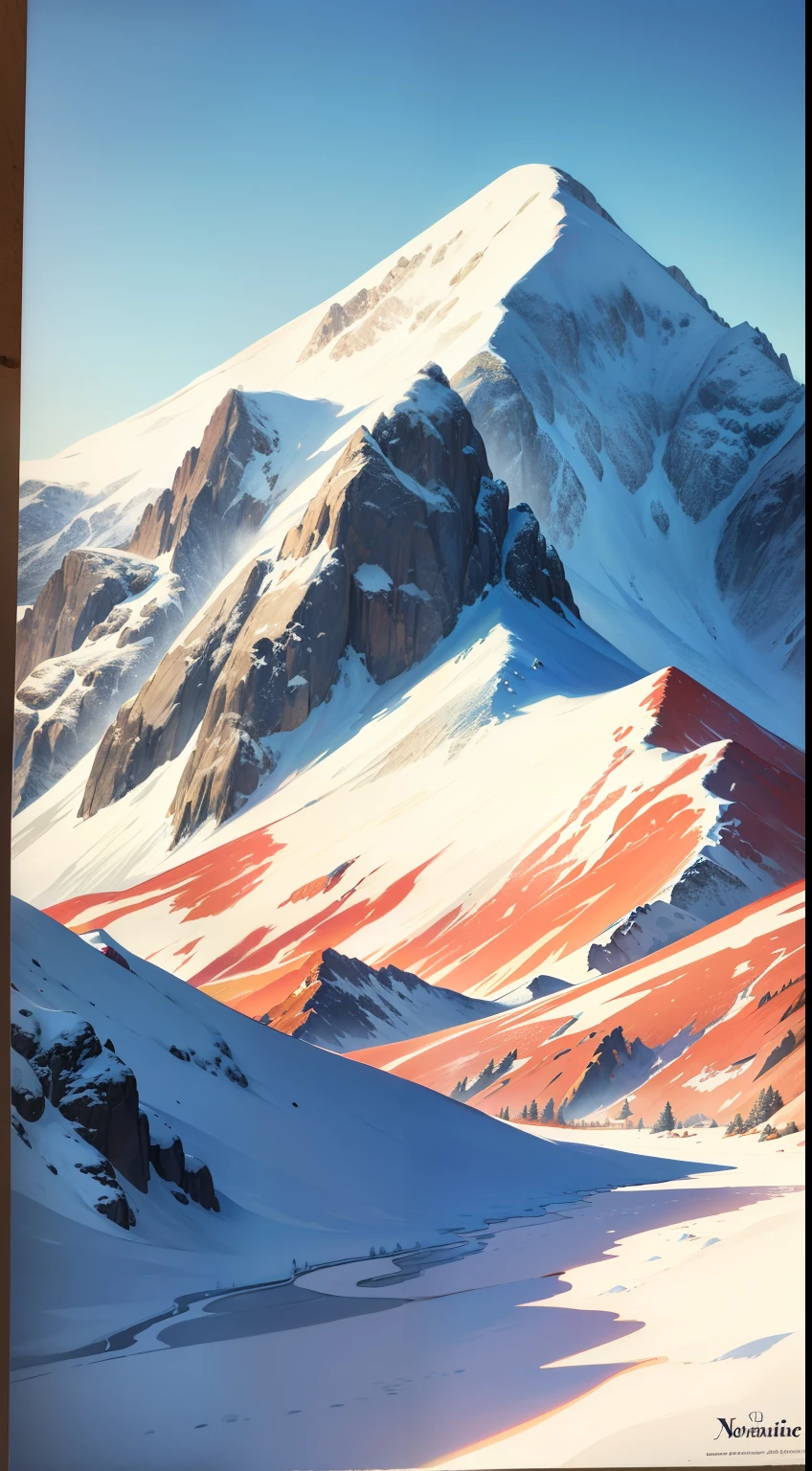 Samivel affiche, affiche vintage, Montagne de neige, vieille affiche, Old-fashioned poster. Inspired by Samivel (8k, highly quality, Hdr, esquisse) esquisse pastel, dessin esquisse, dessin pastel, couleur douce, couleur pastel.