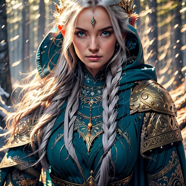 Wearing an ice crown、Woman wearing navy blue winter cloak with gold details , topless, snowflake brooch. long blue hair, long blue hair. Winter queen, elf princess, portrait of uma elf queen, elf queen, winter princess, uma elf queen, type germ em artstation pixiv, whole body. standing in the snow,In front of you is a huge ice castle. rpg character. medieval era. elf woman. Red-haired elves. blue eyes. Forest Elves. Forest Elves Warrior. Elf Archer. Medieval archers. archery. Organic Amadurlah. Moss green armor. soft lighting. Standing in the middle of the forest. Dense forest. bioluminescent mushrooms. fantastic environment. sunlight. sunshine. Warm highlights. Blue and yellow-green color palette. Role playing game character design. IG Model | type germ, :: Ross Drawing, The artwork is not guweiz's style, extremamly detailed type germ. whole body, Castle detailed background, Super detailed, Detailed face, Sincere POV photos, Park Lee Jeffries, Nikon D850, movie stock photography ,4 ending portra 400, F1 camera lens.6, colorful, Surreal, Realistic texture, dramatic lighting, film alembic 800 (8K, original photo, better quality, masterpiece: 1.2), Super detailed, (highly refined skin: 1.2), 8K UHD, DSLR camera, soft lighting, high quality.
