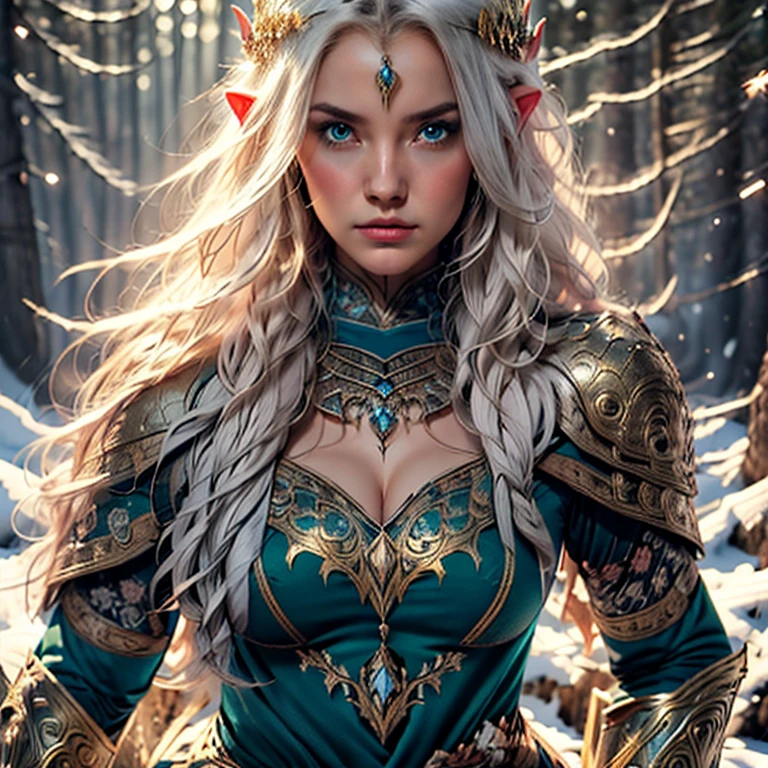 vintage style fantasy, masterpiece, magnificent art, best quality, 1girl, close-up girl nordic princess, Scandinavian mountains, winter weather, symmetrical and hyper detailed face, silky skin like peach silk, vibrant and aggressive green eyes, white and messy hair up to the waist, sculptural body, (sparks: 0.7), Adobe Illustration, Trand on Artstation, 8K, hd, UHD, cold and soft lighting, --q 500 --s 100, -