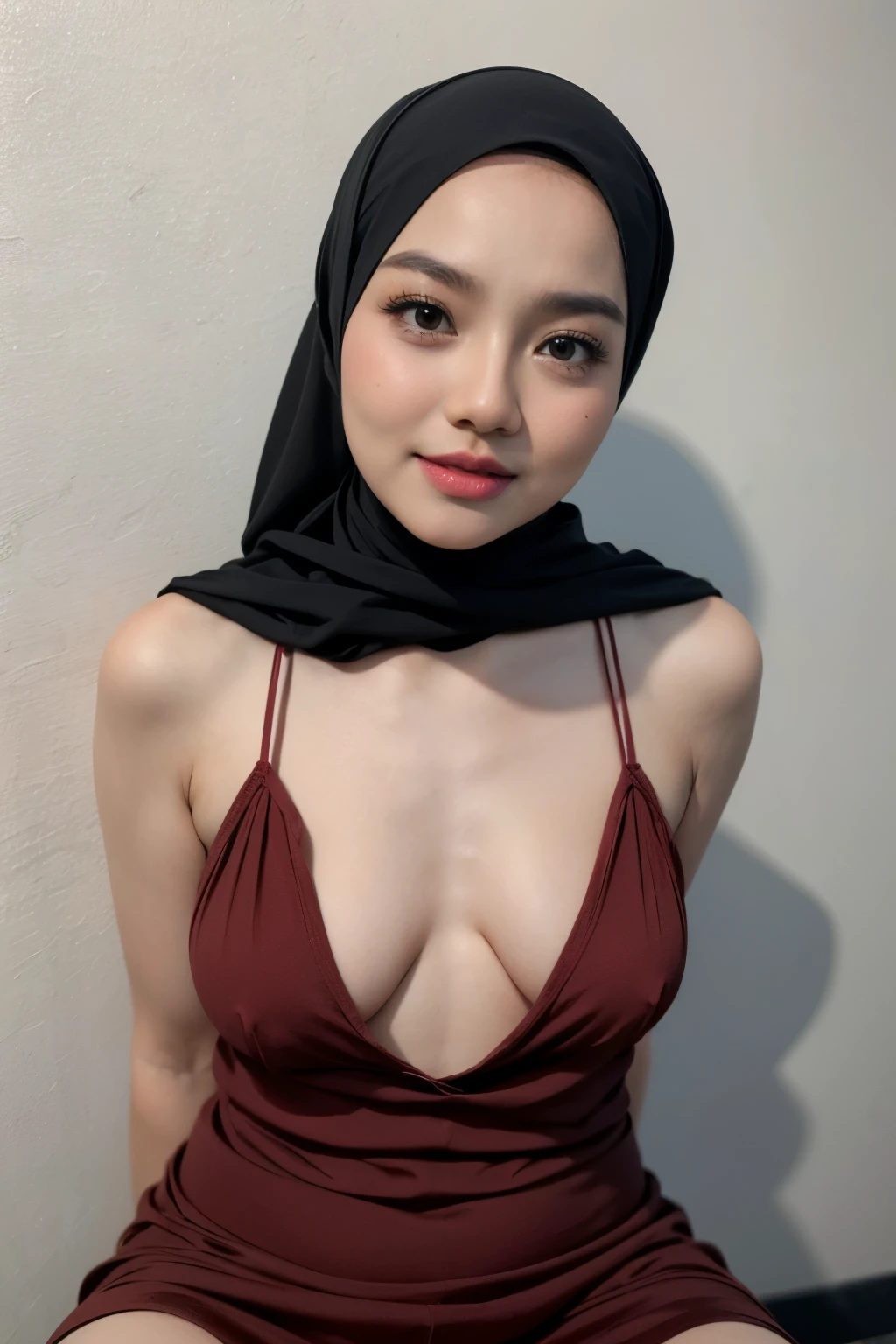 SUSPENDER, (((HIJAB MALAY GIRL))), masutepiece, High quality, UHD 32K, Realistic face, Realistic skin feeling , A Japanese Lady, 8 , , Very cute and baby-like face, (((FLAT CHEST))), (MATRIX WORLD), ((look In front at the camera and SADNESS)), (((CUTE GIRL))), ((RED LIPS)), ((CHUBBY)), (undress, BROWN, flower patterned, straddling Huge nipples