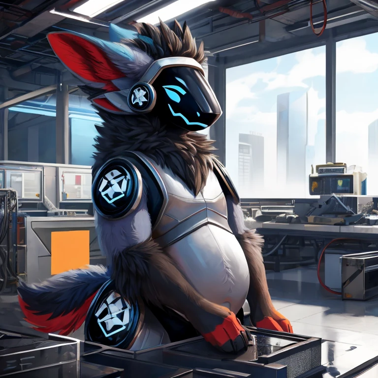 A protogen with big belly with a stout and slightly chubby build stands alone in the scene. The character exudes a calm and serious expression, with an air of composure. The protogen's eyes are beautiful and detailed, catching the viewer's attention with their intensity. The character has short spiky hair that adds a touch of dynamism to its appearance that is doing things in a google data center.
The protogen's face is devoid of any distinctive emotion, maintaining a neutral expression. Its light blue fur covers its body, giving it a unique and eye-catching aesthetic. A black and red parka is worn by the protogen, adding a contrasting color scheme to the overall composition. The character's head also features a pair of blue goggles, resting on its forehead, which adds a touch of utility and style to its outfit. inside of a google data center
To ensure the image generated by Stable Diffusion meets the highest quality standards, please include the following tags before describing specific details: "(best quality, 4k, 8k, highres, masterpiece:1.2), ultra-detailed, (realistic, photorealistic, photo-realistic:1.37)". These tags indicate the desired image resolution, level of detail, and realism.
For the art style, please aim for a blend of digital illustration and concept art, creating a visually engaging and imaginative piece. Additionally, enhance the image with vibrant and vivid colors, while also incorporating a hint of cool tones to complement the light blue fur. Finally, consider using studio lighting techniques to illuminate the character and highlight its features.
Remember to maintain the harmony and coherence of the overall composition, ensuring that all the elements described seamlessly come together to form a captivating image.(( google data center))