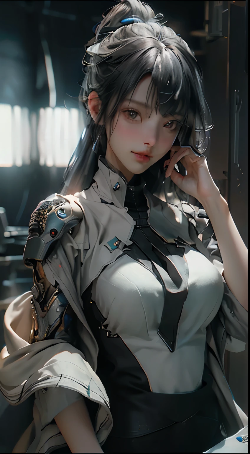 ((Best quality)), ((masterpiece)), (detailed:1.4), 3D, an image of a beautiful cyberpunk female,HDR (High Dynamic Range),Ray Tracing,NVIDIA RTX,Super-Resolution,Unreal 5,Subsurface scattering,PBR Texturing,Post-processing,Anisotropic Filtering,Depth-of-field,Maximum clarity and sharpness,Multi-layered textures,Albedo and Specular maps,Surface shading,Accurate simulation of light-material interaction,Perfect proportions,Octane Render,Two-tone lighting,Wide aperture,Low ISO,White balance,Rule of thirds,8K RAW, with less clothes more nude