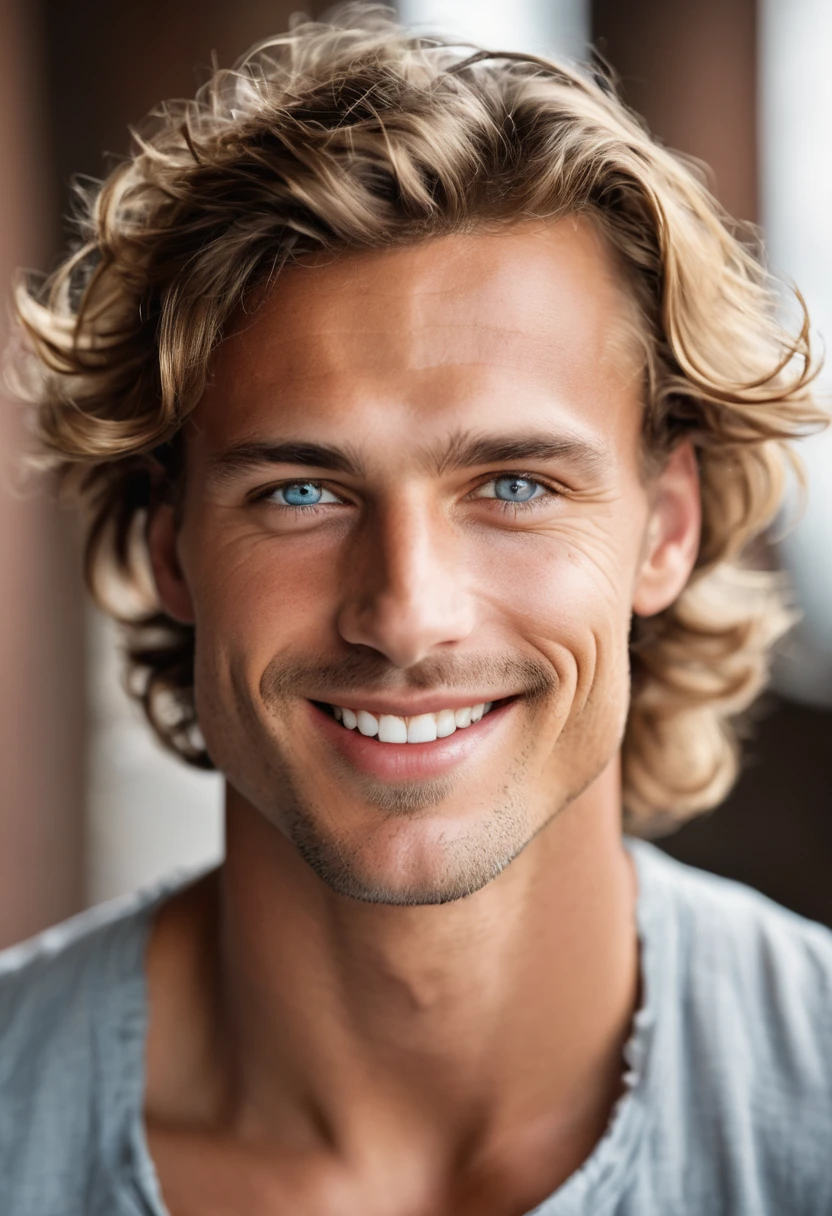 Junger, nice man, sportlich,  Fotorealistisch, blaue Augen, Dreitagebart, Perspektive des Spielers, Linseneffekt, F/2.8, 50mm, Leica, braune Haare, (Meisterwerk, top quality, high resolution:1.4), 1 Mann, 22 Jahre alt, Hautporenstruktur, HD 4K, 8K, Foto, filmisch, Full body portrait, realistisch, (8K, RAW Foto, top quality, Meisterwerk:1.2), (realistisch, Foto-realistisch:1.33), Best quality, detaillierte Augen, sympathisch, deutsch, blaue Augen, natural light, depth oF Field, Film grain, faltige Haut, scharf, detailed and realistisch man, in die Kamera starren, ruFFled lips, Sexy smile, perFect teeth, soFt natural light, Fotography, magic Fotography, dramatische Beleuchtung, Fotorealism, super detailliert, Ritter im Kettenhemd aus dem Mittelalter, 