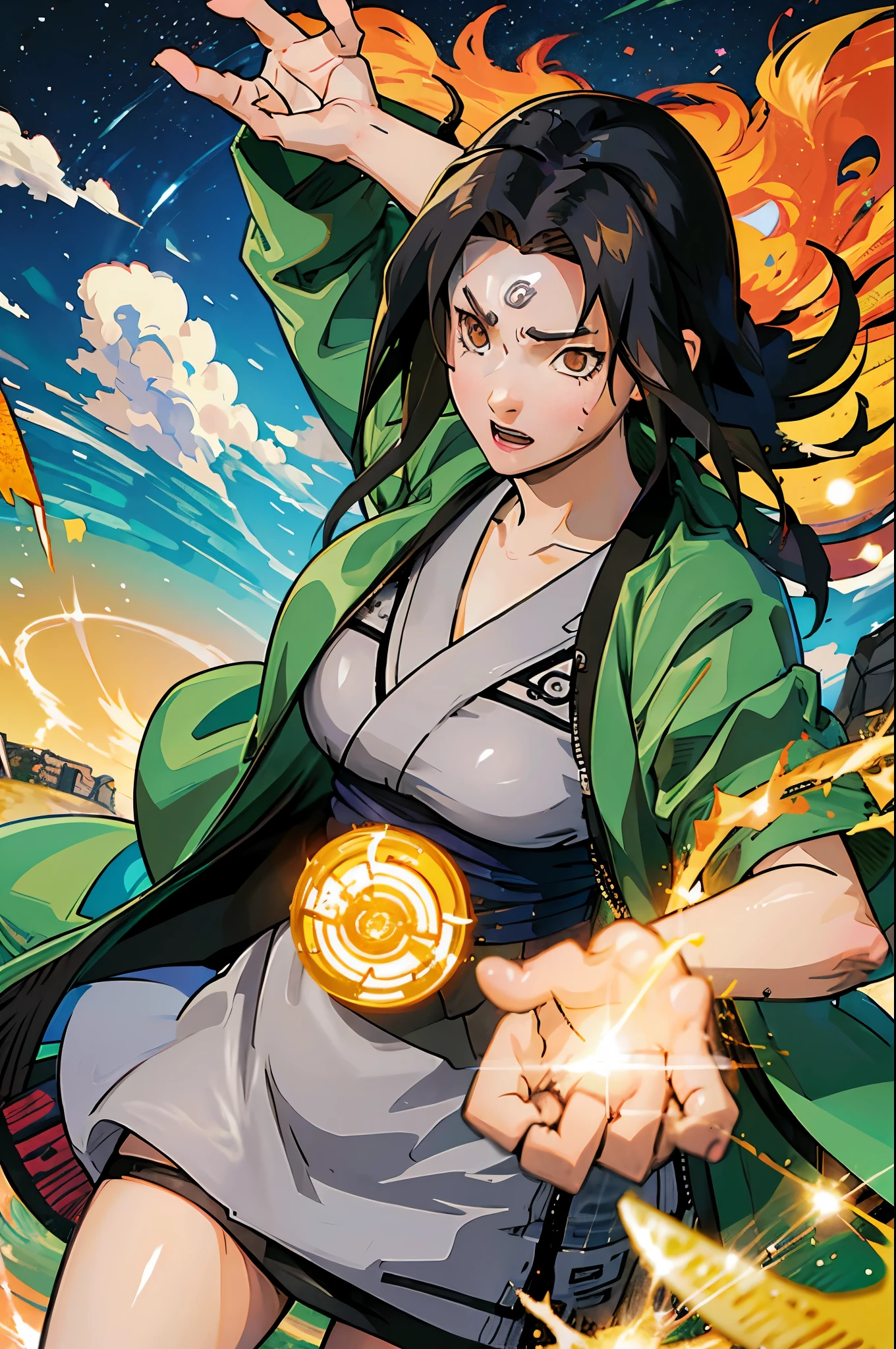 Female version of Naruto Uzumaki with Black hair