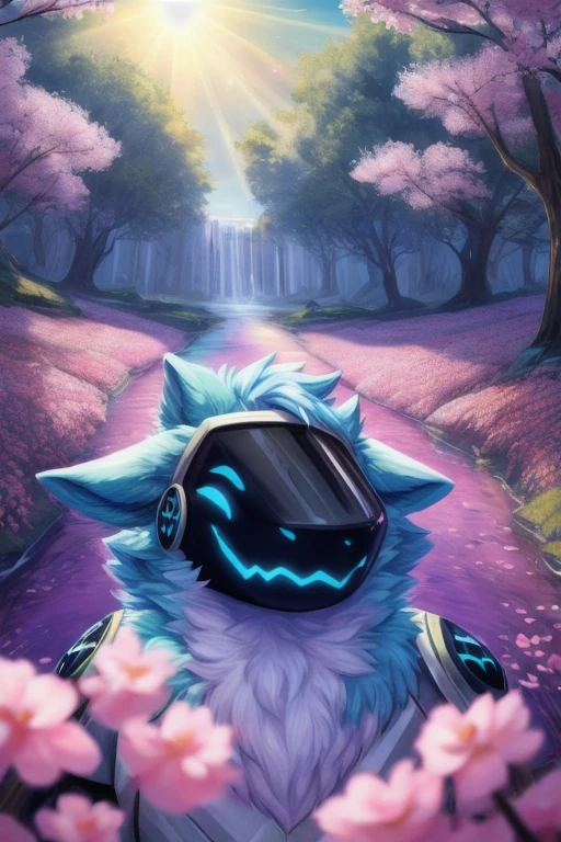 (((Light blue fur protogen))) , big chest, day, sexy, sensual, detailed, uploaded to e621, beautiful and detailed portrait of an anthropomorphic Light blue fur protogen, (((male ))) uploaded to e621, zaush, foxovh, movie lighting, , thicc, alone, ((submissive)) , view from above, muscular toned, muscles, muscular build, Japanese anime style, Art Prompt: Springtime Awakening (Japanese Anime Style)
Envision a lush green meadow bursting with life. Gentle slopes are carpeted with a vibrant tapestry of wildflowers in bloom - delicate pinks, sunny yellows, and cheerful blues. Cherry blossom trees dot the landscape, their branches overflowing with soft pink petals that dance in the gentle breeze. A crystal-clear stream meanders through the meadow, reflecting the clear blue sky and fluffy white clouds. A muscular, light blue protogen sits beneath a cherry blossom tree, their metallic fur catching the dappled sunlight. Their eyes are closed, a peaceful expression on their face as they bask in the warmth of the spring sun and breathe in the sweet scent of flowers. Butterflies flutter around them, adding to the scene's tranquility. Include details like buzzing bees, playful rabbits hopping through the grass, and birds singing in the trees. Capture the feeling of renewal and joy that comes with spring, using a vibrant and uplifting color palette. Draw inspiration from anime like Yuru Camp△ and Flying Witch, or spring scenes from Studio Ghibli films like Ponyo and My Neighbor Totoro. ,((( light blue fur protogen))) Japanese anime style, ((((zoomed out to see the entire artwork and character)))) 