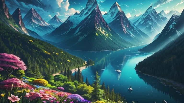 A vibrant and life-filled Earth is depicted in this digital painting, emphasizing the importance of human responsibility in caring for our planet. The scene is rendered in intricate detail, capturing every texture and hue with cinematic effect. The Earth is shown as a richly colored, living canvas, teeming with life and natural beauty. The environmental theme is central to the artwork, with lush forests, crystal-clear waters, and towering mountains all rendered in vibrant colors that seem to leap off the page. The resolution is 4k, ensuring every detail is crisp and clear, making it a true artstation spotlight piece. The artwork is inspired by the sf genre, with an ominous mat