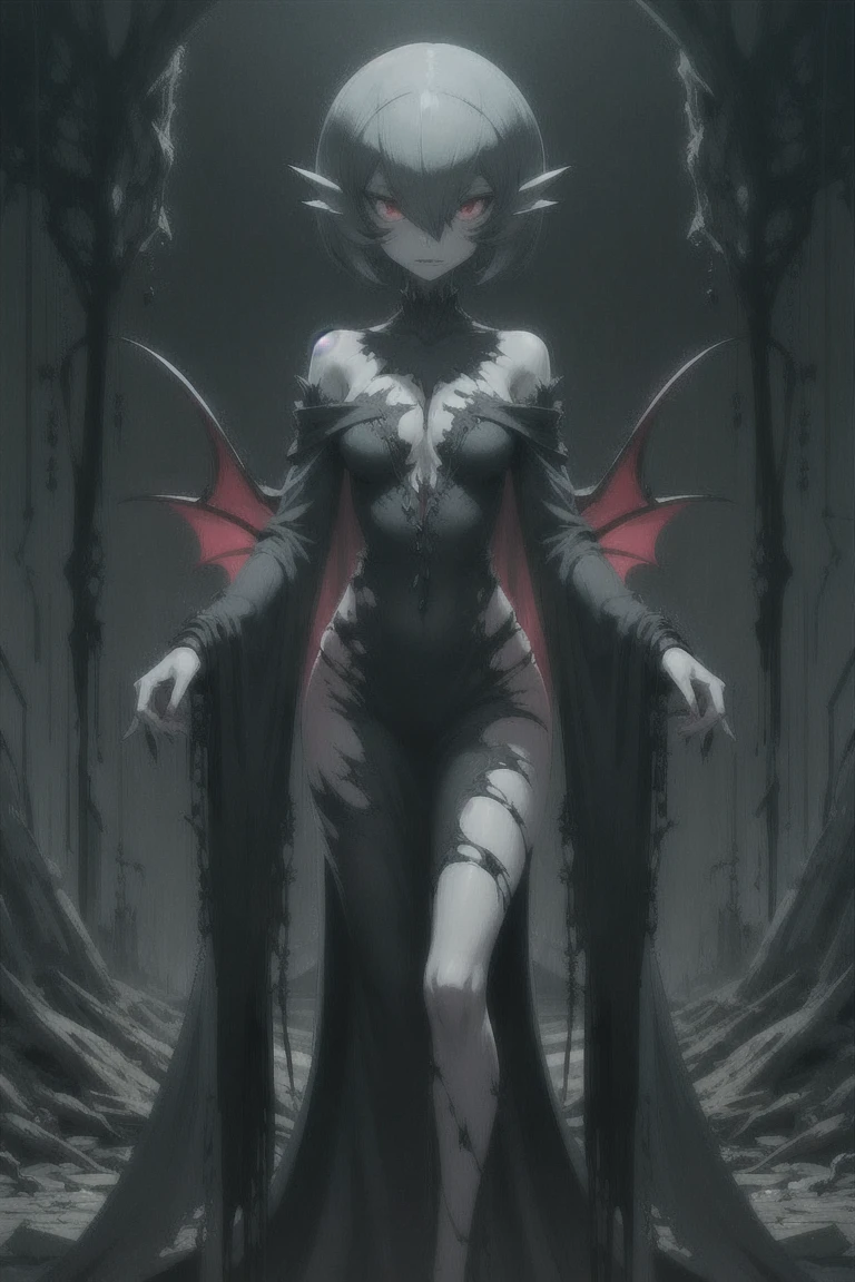 Overgrown hell life, demon lord Gardevoir, cracked skin, grey skin, black veins, black blood, red eyes,