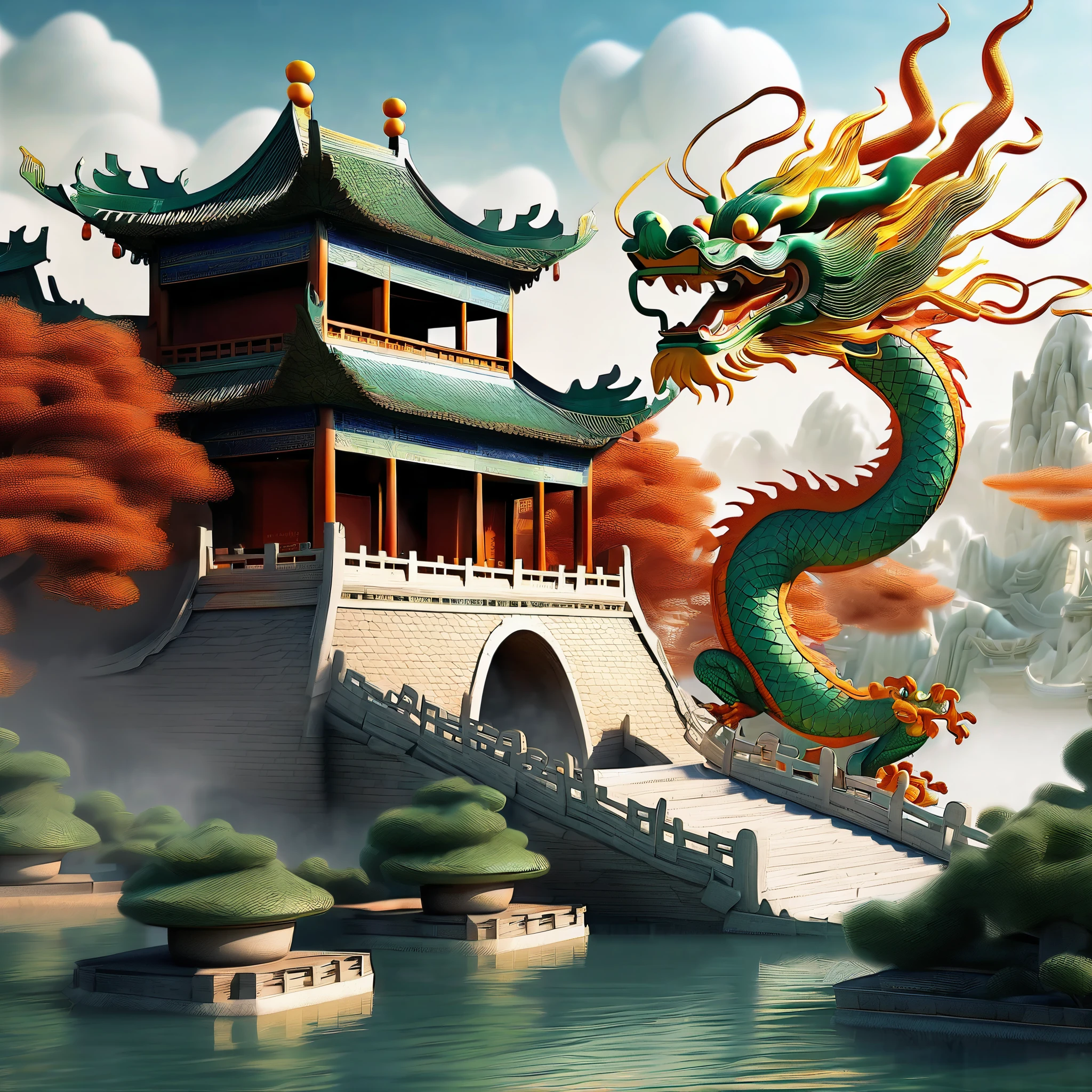 Stable Diffusion Art，Image Processing for Stable Diffusion，Computer Vision and Stable Diffusion，Chinese Dragon Diagram，Chinese Traditional Art and Stable Communication，Steadily spreading digital art，Chinese dragon flying over the Old Summer Palace，Stable diffusion algorithm for artistic rendering，Creating Chinese-style illustrations using stable diffusion，Yuanmingyuan scenery and Chinese dragon