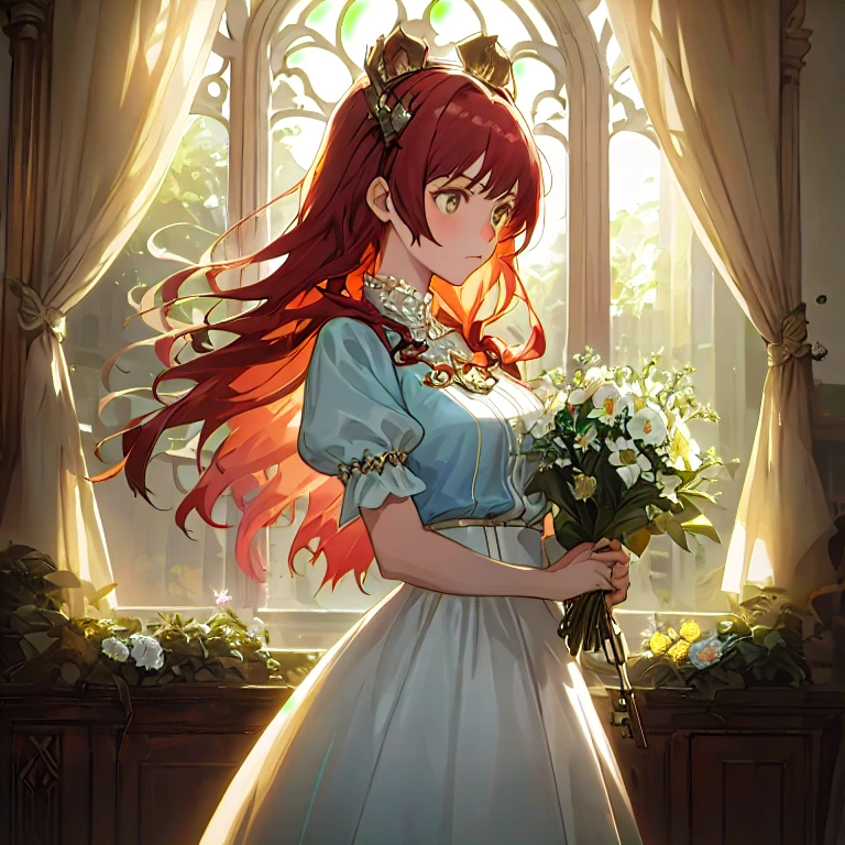 anime girl in a blue dress holding a bouquet of flowers, cushart krenz key art feminine, guweiz on pixiv artstation, artwork in the style of guweiz, guweiz, guweiz on artstation pixiv, rin, guweiz masterpiece, ((a beautiful fantasy empress)), painted in anime painter studio