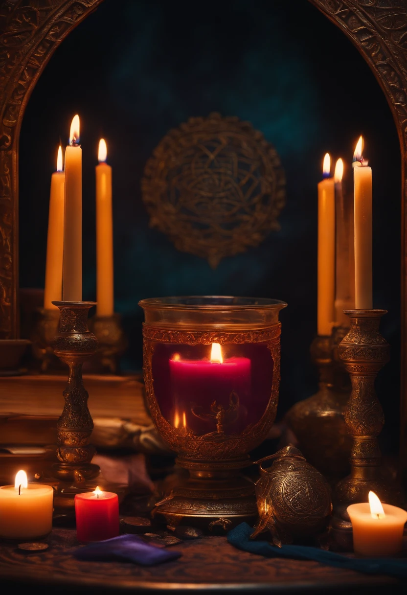 magical ritual, candles, incense burning, sigils, gromoir, spells, home office,