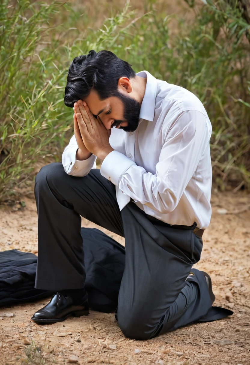 1 man, praises God, prays, prostrates himself before Jehovah, Jesus, Holy spirit.