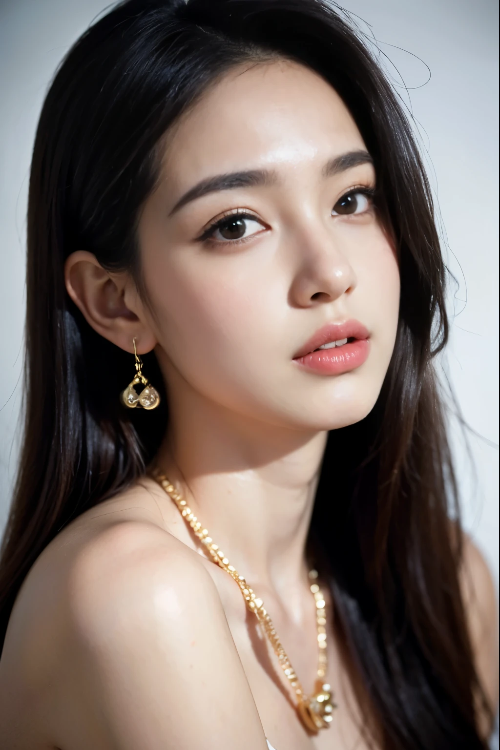 (masterpiece:1.3), (8 thousand, realistic, RAW photos, best quality: 1.4), (1 woman),(very sexy), (Beautiful makeover), (유난히 아름다운 realistic 얼굴), (Build a beautiful body) , (beautiful face), (beautiful face), (long eyelashes), (double eyelid), (realistic face), (black hair. parted, long hair:1.3), (아름다운 parted스타일), (realistic eyes), (really beautiful and delicate eyes), (realistic skin), (beautiful skin), (absurd), (attractive), (ultra high resolution), (extremely realistic), (very detailed), (golden ratio), (necklace), (earring), (So beautiful and sexy)