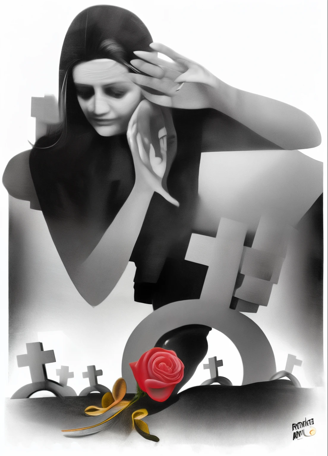 blurred image of a woman with a rose in her hand, por Relja Penezic, by Mirko Rački, por Luis Molinari, luto family, by Ludwik Konarzewski, by Julian Fałat, por Pál Balkay, luto, por Lucia Peka, by Jesús Mari Lazkano