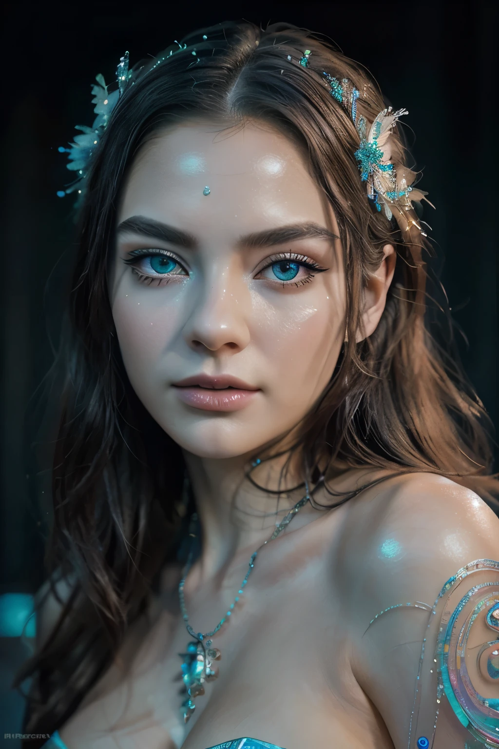 A mesmerizingly complex swan girl whose every feature is meticulously rendered with vibrant colors and surreal details: shimmering feathers, iridescent patterns swirling across her skin, and eyes that seem to contain snowflakes. This breathtaking masterpiece of surrealism is a painting that exudes a sense of otherworldly beauty, icy freshness and meticulous attention to detail, captivating viewers with its high quality craftsmanship and dreamlike appeal. Gothic, neo-noir, super detail, photorealism, hyperrealism, minimalism, art photography, Super quality