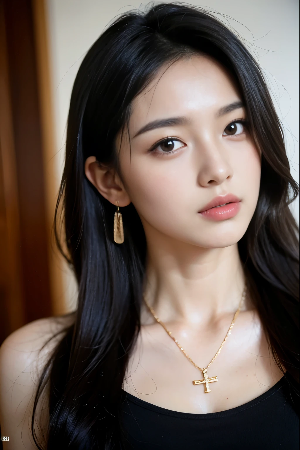 (masterpiece:1.3), (8 thousand, realistic, RAW photos, best quality: 1.4), (1 woman),(very sexy), (Beautiful makeover), (유난히 아름다운 realistic 얼굴), (Build a beautiful body) , (beautiful face), (beautiful face), (long eyelashes), (double eyelid), (realistic face), (black hair. parted, long hair:1.3), (아름다운 parted스타일), (realistic eyes), (really beautiful and delicate eyes), (realistic skin), (beautiful skin), (absurd), (attractive), (ultra high resolution), (extremely realistic), (very detailed), (golden ratio), (necklace), (earring), (So beautiful and sexy)