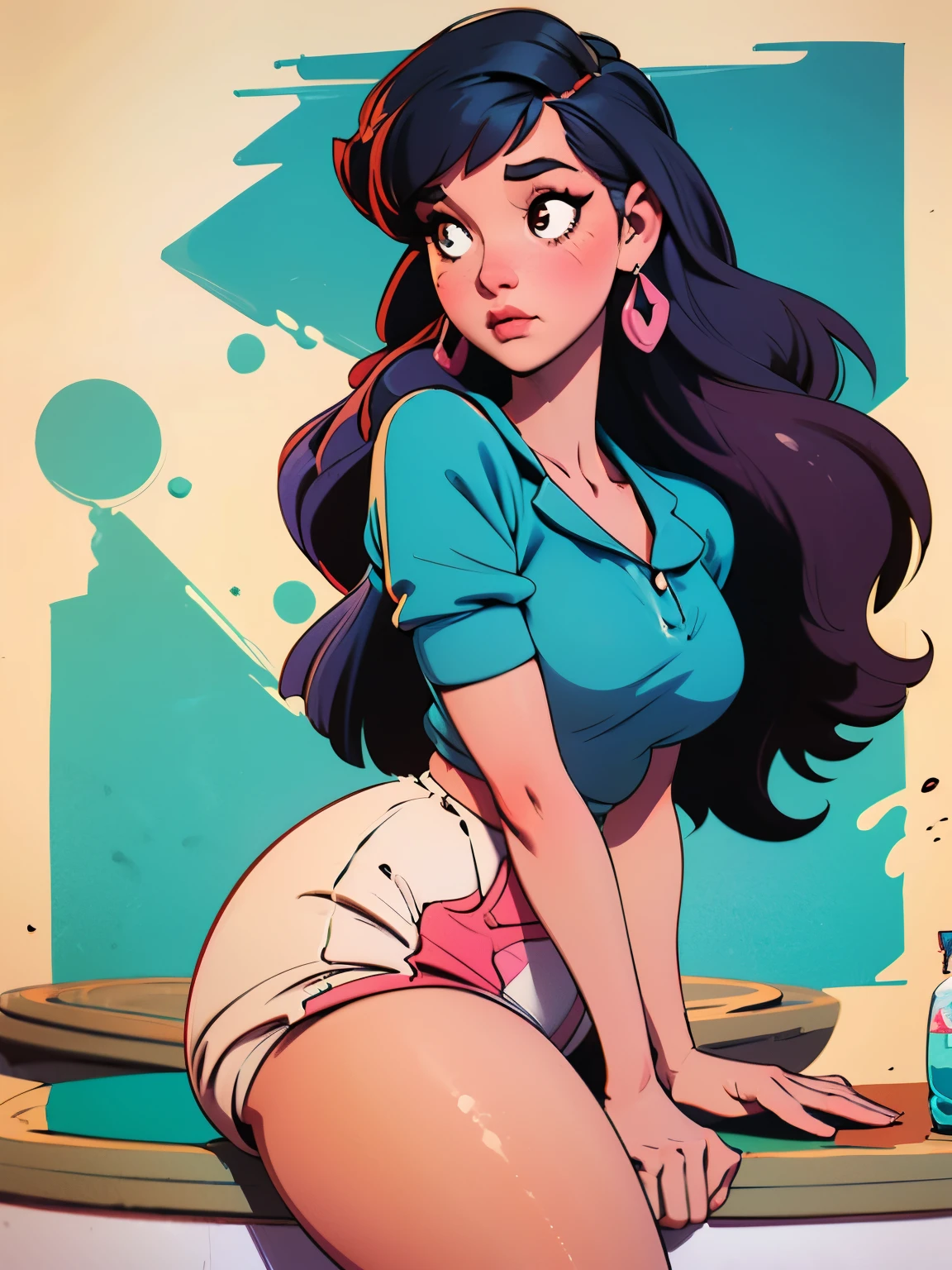 Young girl, 40s fashion appearance, in style of digital illustration, pinup art, lois van rossdraws, artstyle : ilya kuvshinov, deviantart artstation cgscosiety, stunning digital illustration, soda themed girl, beautiful retro art, jen bartel, milkshake, matte digital illustration, glossy digital painting, ((curvy body)), wearing a big bulbous diaper, diapered