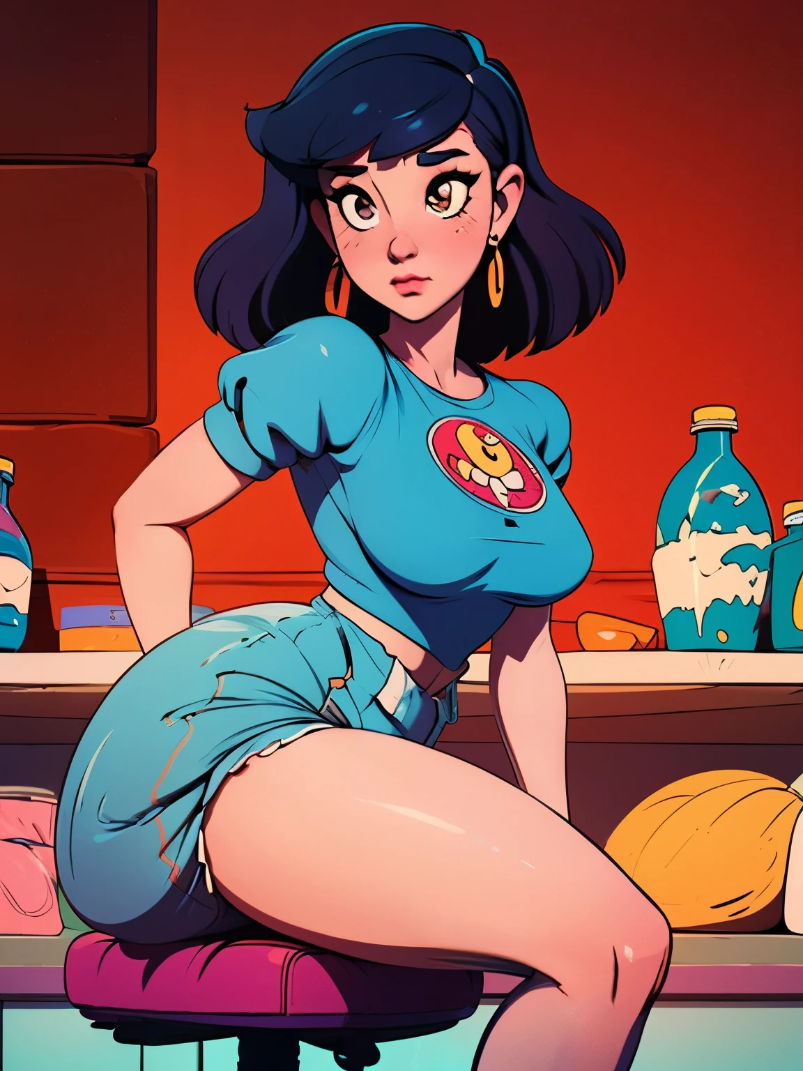Young girl, 40s fashion appearance, in style of digital illustration, pinup art, lois van rossdraws, artstyle : ilya kuvshinov, deviantart artstation cgscosiety, stunning digital illustration, soda themed girl, beautiful retro art, jen bartel, milkshake, matte digital illustration, glossy digital painting, ((curvy body)), wearing a big bulbous diaper, diapered