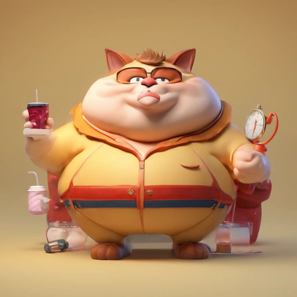 a fat cat  (Man) 3D art efekt movie , he eats too much food and watches TV every day