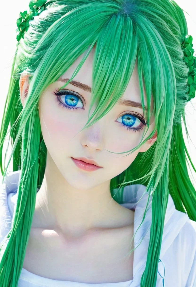 Anime girl with blue eyes and long green hair