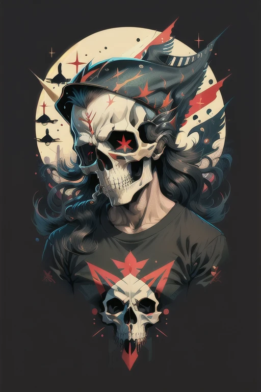 (best quality,4k,8k,highres,masterpiece:1.2), skull, vector art,j-horror, black background, vector t-shirt logo design, joyful, lens flare abuse, Yuki Katsura, subalpine meadows, Walking Catfish, Christmas Red 