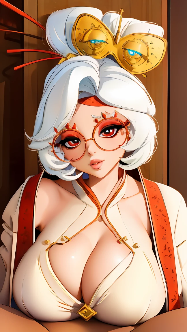 ((masterpiece)), ((best quality)), (detailed), perfect, solo, purah, gorgeous woman, luscious lips, white hair, huge breasts, sexy, lying down 