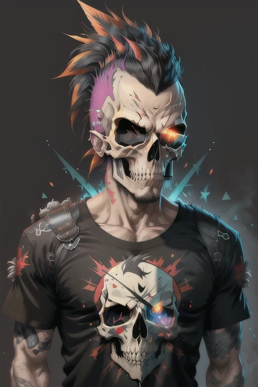 (best quality,4k,8k,highres,masterpiece:1.2), skull, mohawk, punk, vector art,j-horror, black background, vector t-shirt logo design, joyful, lens flare abuse, Yuki Katsura, subalpine meadows, Walking Catfish, Christmas Red