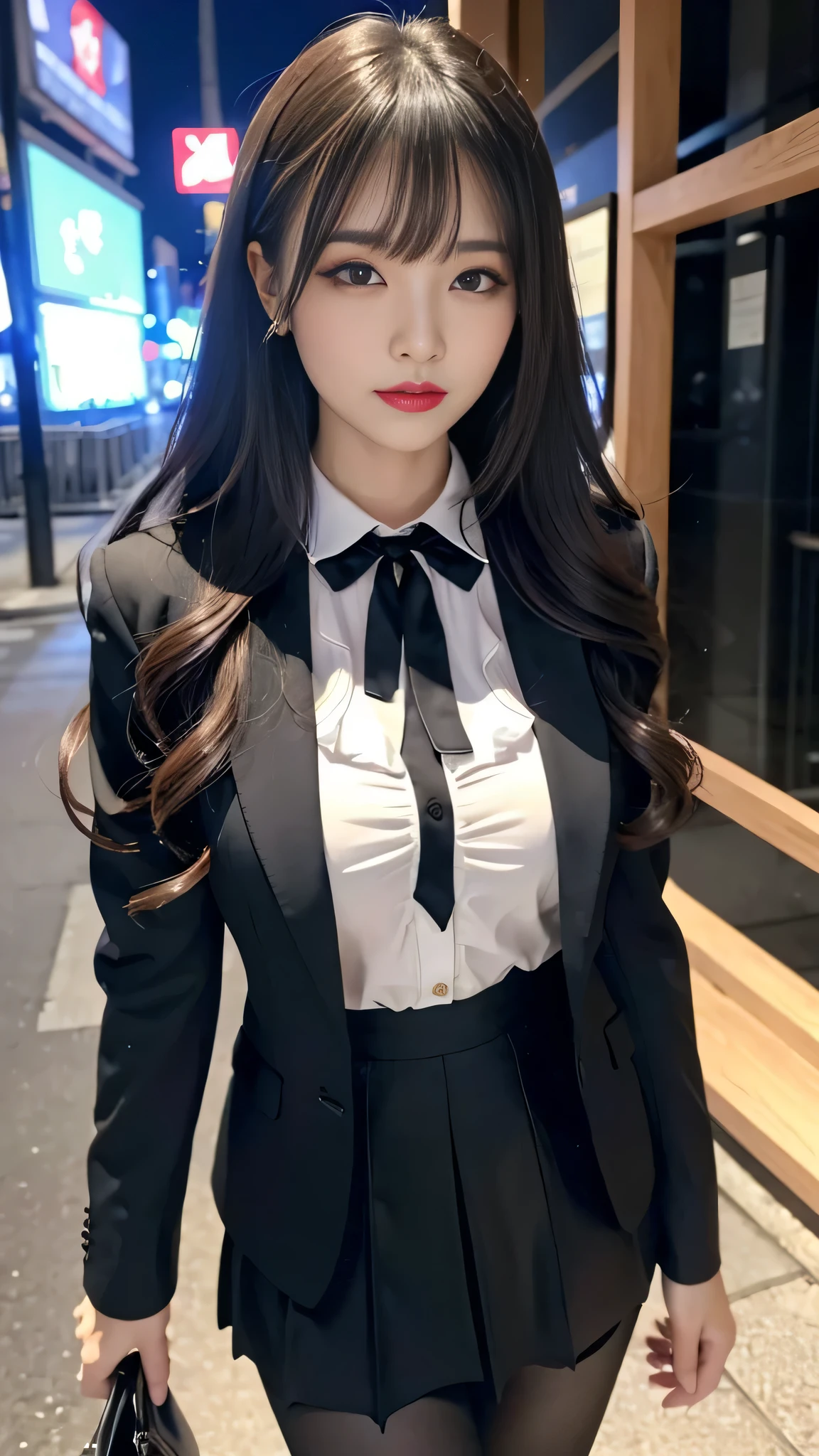 tra-detailed、2girls、Japanese、attractive beauty、seductive adult woman、pretty woman、piercing eyes、cool girl、wavy hair、swept bangs、suit、Jacket、blouse、ribbon、Tight Skirt、pantyhose、beautiful feet、Evil cadres、evil depravity、brainwash、mind control、lipstick、lip gloss、dark makeup、smirk、Whisper in my ear、Evil expression、evil、hollow eyes,half-closed eyes、empty eyes、evil、church at night、vampire、succubus、vampire、Swear allegiance、Hold your hand over another woman