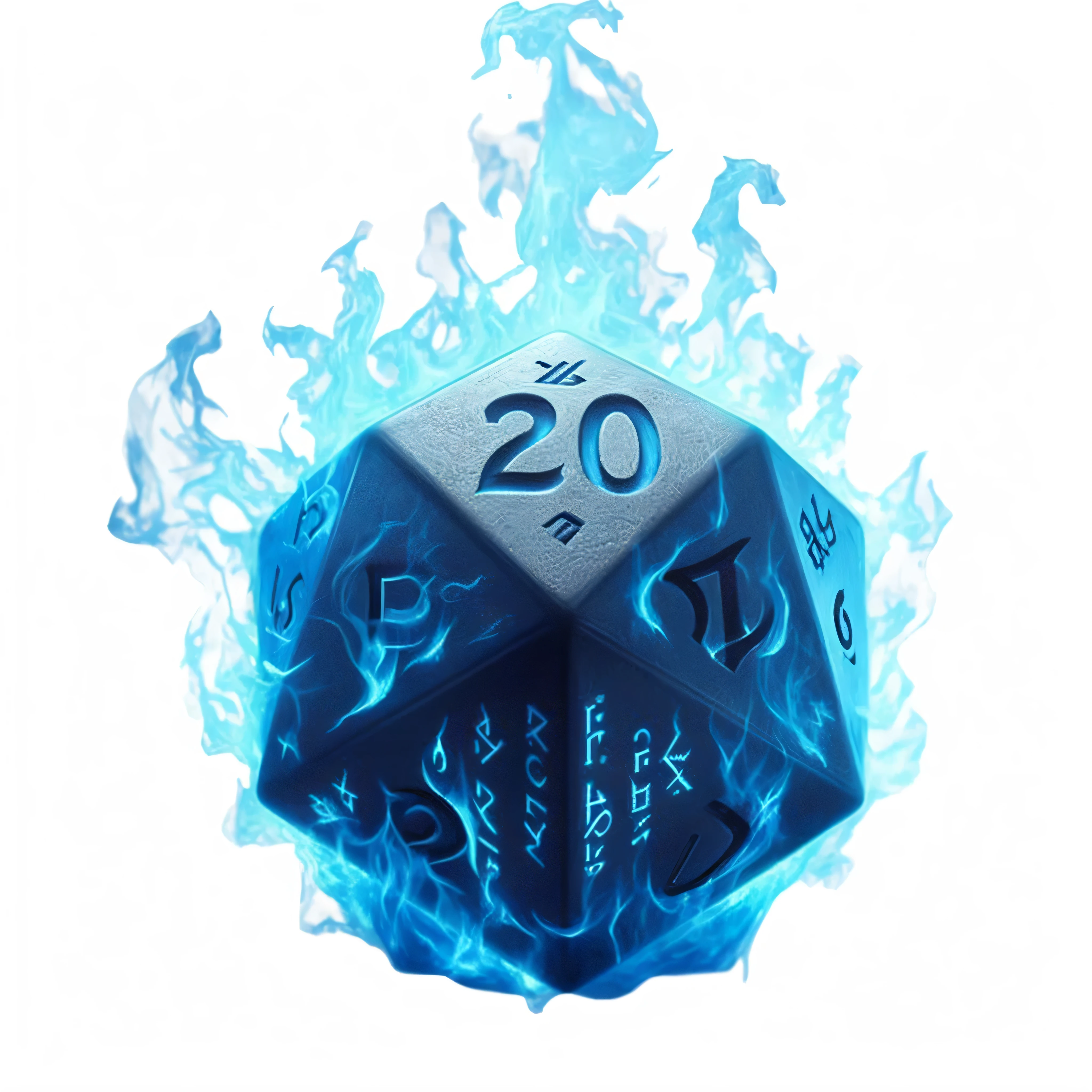 a blue fire dice with the number 20 on it, roll 2 0, roll20, fantasy d&d magic item, magic blue fire, fantasy game spell, d & d digital painting, blue fireball, d & d fantasy digital art, d&d fantasy magic, fantasy game spell symbol, ice and fire, d & d wallpaper