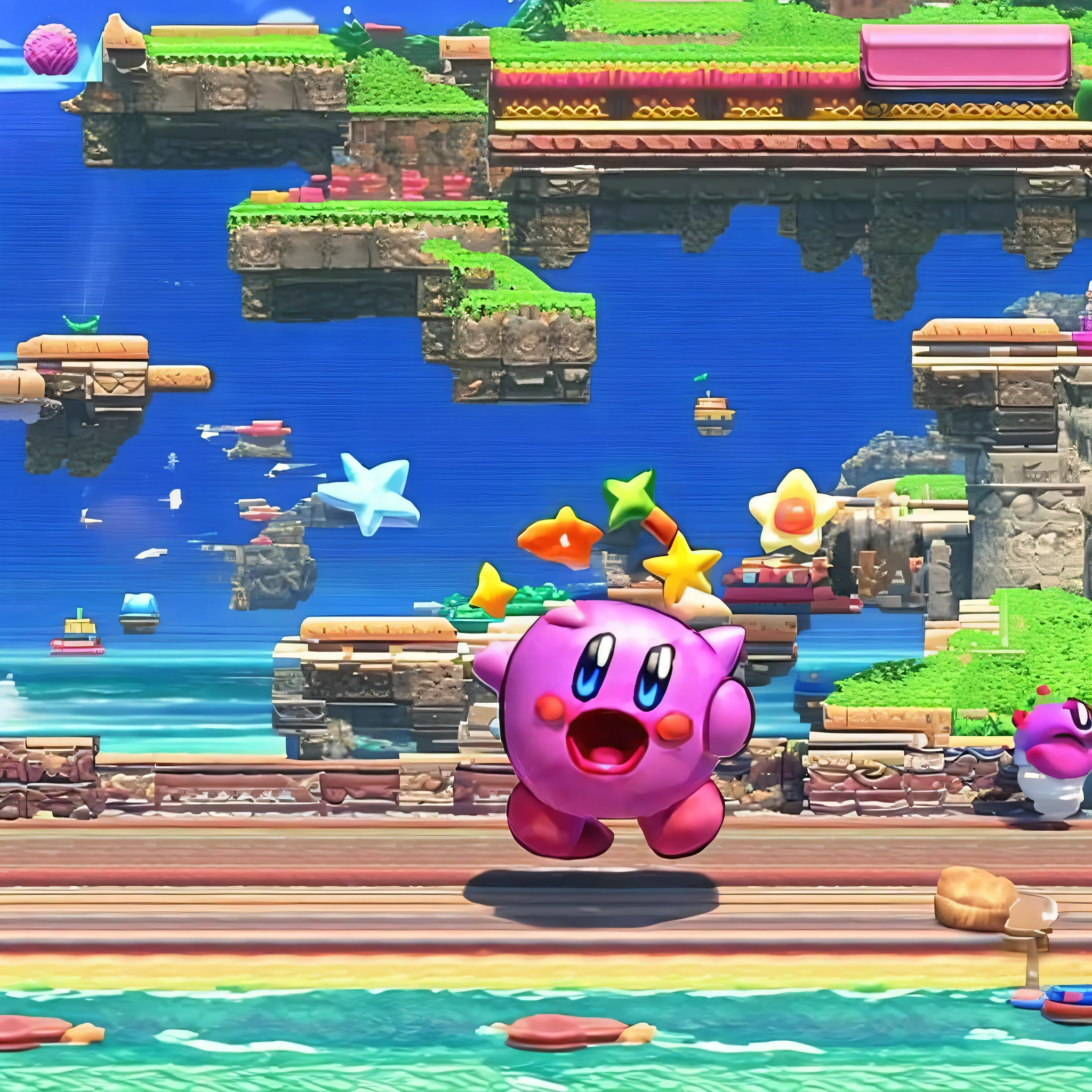 kirby from nintendo on a beach