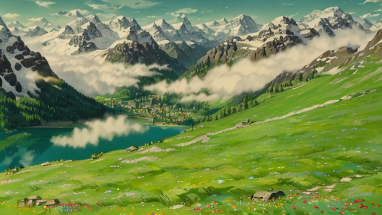 high altitude，top view，street view，houses，mountains，waters，wheat field，Sencor，grassland