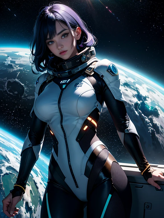 (masterpiece:1.2),best qualtiy,(nigh sky,medium lenght hair:1.2),(illustratio:1.2),beautful view,dreds,(Elaborate luminescence,Lens Flare Glow),(Hyper-detailing),Hyper-detailing,(exquisitedetails),(intricate-detail {Ikko),(Movie Light,best quality backlight),ligne claire,New World,peeping at the viewer,Solo Woman,(Space Girl,spaces),Solo Woman,Perfect body,(1girll),(Bright bioluminescent hair,bright glowing eyes),(intergalactic,alien planet),(Astronaut in sexy futuristic spacesuit:1.1),The material of the spacesuit is light and thin,Spacesuit Tight,slightly closed eyes,(Cyberpunk Personality),(dyna:1.3),(putting makeup on)),highly contrast,(The best lighting,Very sophisticated、Beautiful fece),((Movie Moonlight)),highly colorful,((Photoshop Pastel Painting:1.1)),etheric,(Movie Masterpiece),suspenseful,funk,(Star Scrim),splash of color,absolutely eye-catching,((Caustics)),Dynamic Angle,big breasts beautiful(detailed glow),(spine-chilling),(Complex movie scenes behind it:1.2),Environmental occlusion, (Around moonshine), ray-traced reflection, Intricately detailed visible background , (Glowing spacesuit), terrorism, (Bioluminescent vegetation:1.2), terrorism, uneasy, A futuristic, terrorism, (Hologram Head-Up Display), (Delicate Great Comet)