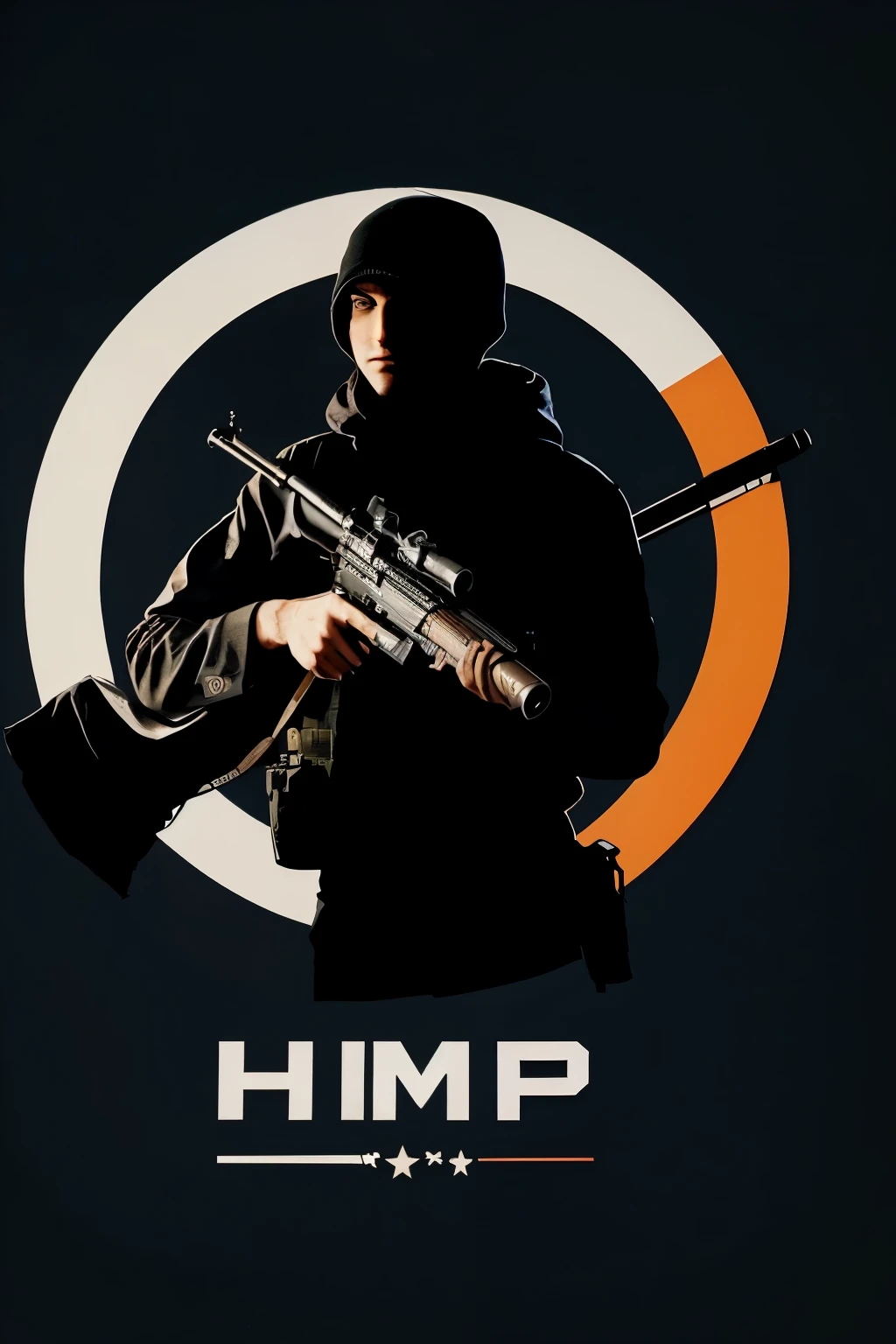 logotipo de um homem a segurar uma sniper com a frase "Hacker Magnet"