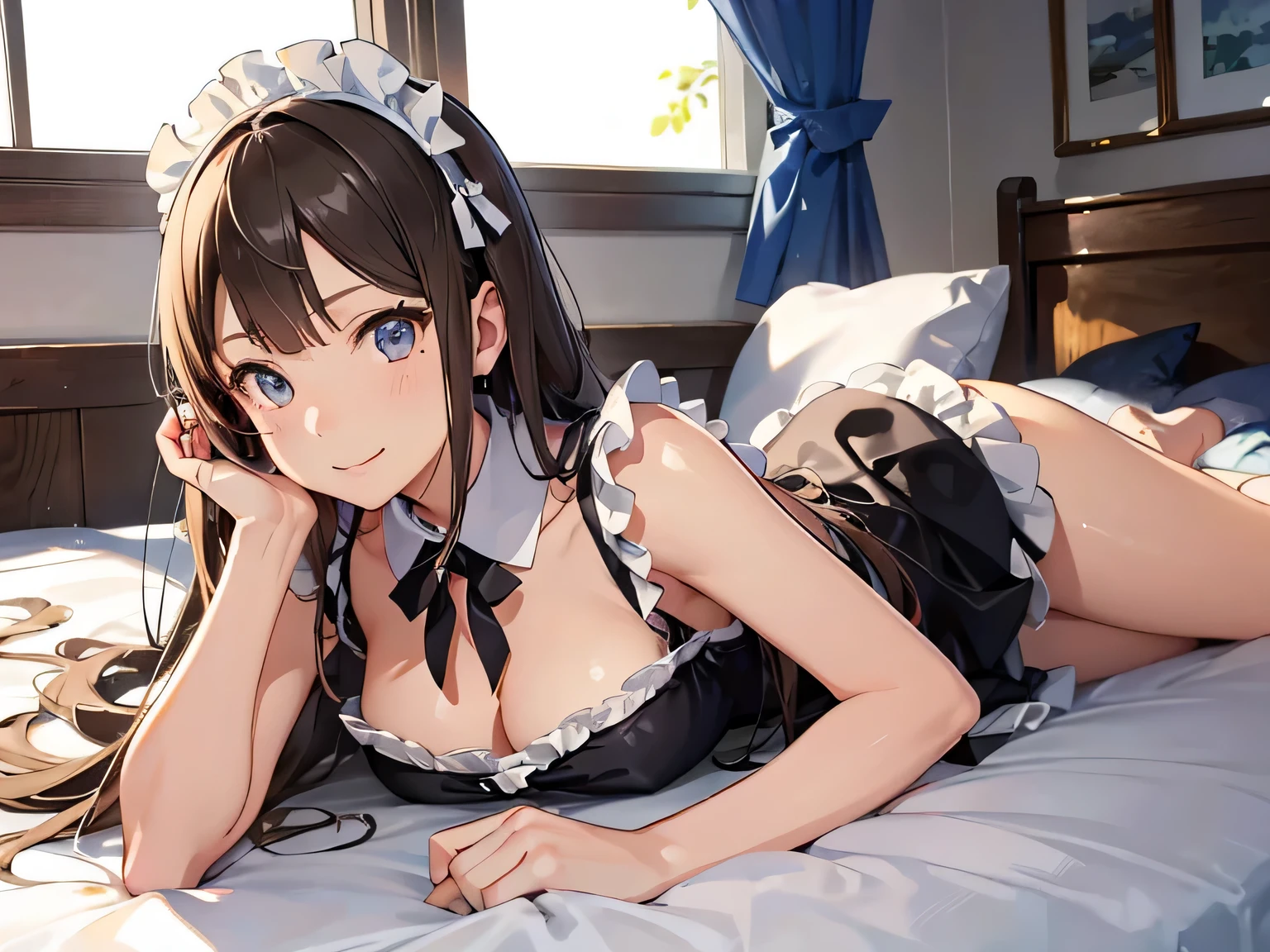 (Rin Shibuya),sexy maid、best quality、detailed、Slender beauty、1 person、smile、sexy pose、bed